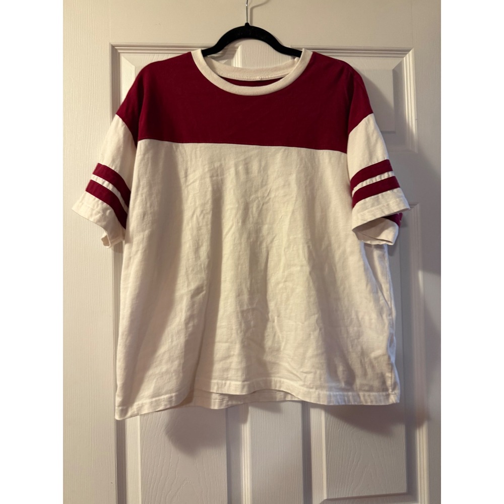 Hollywood The Jean People T-Shirt Womens L White Red Colorblock Varsity Bloke